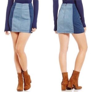 Free People Womens 10 Modern Femme Denim Skirt Two Tone Colorblock Mini Stretch